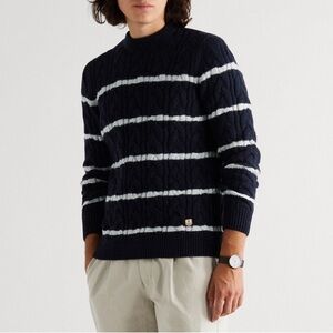 Armor Lux Navy and White Cable Knit Sweater